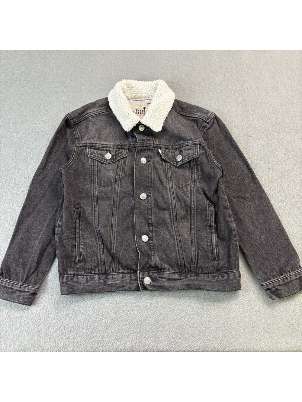 Levi’s Silvertab Sherpa Collar Denim Jean Trucker Jacket Youth Medium Black